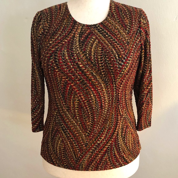 Notations Gold Multi Colored Acetate Blouse Crinkled Material - Picture 1 of 10